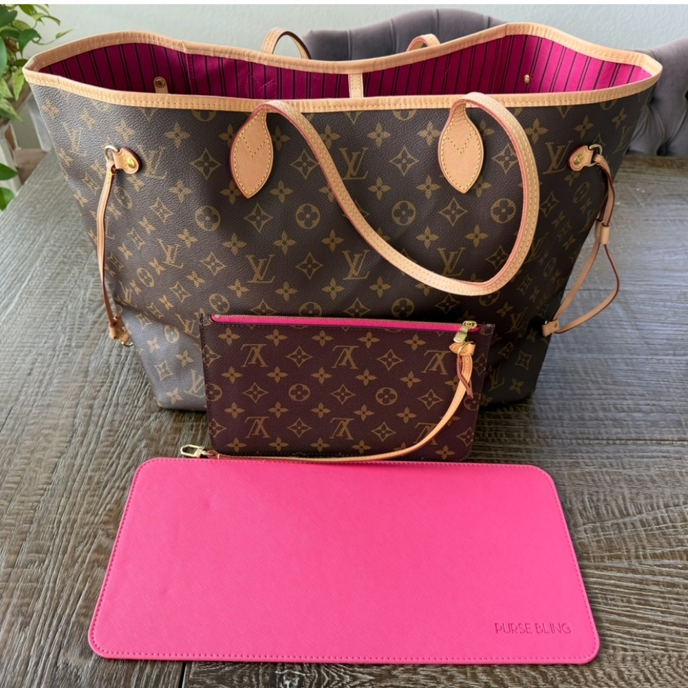 Authentic Louis Vuitton NEW NEVERFULL GM & Pouch monogram pink pivone inside